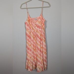 Rails Delilah Sunset Orange Pink Ruffle Tie Dye Midi Dress Size Medium